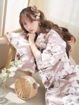 【即日発送】モカブラウンアンティークブーケ浴衣【浴衣３点セット 浴衣/帯/下駄】[OF04]