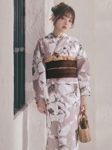 【即日発送】モカブラウンアンティークブーケ浴衣【浴衣３点セット 浴衣/帯/下駄】[OF04]