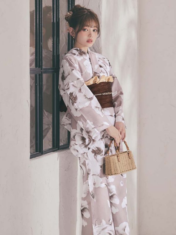 画像10: 【即日発送】モカブラウンアンティークブーケ浴衣【浴衣３点セット 浴衣/帯/下駄】[OF04]