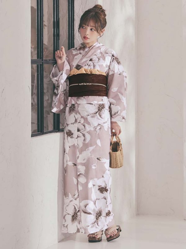 画像6: 【即日発送】モカブラウンアンティークブーケ浴衣【浴衣３点セット 浴衣/帯/下駄】[OF04]