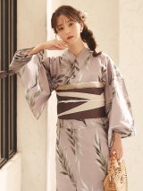 【即日発送】ブラウンリーフデザイン浴衣【浴衣３点セット 浴衣/帯/下駄】[OF04]