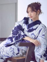 【即日発送】パープルクラシックフラワー浴衣【浴衣３点セット 浴衣/帯/下駄】[OF04]