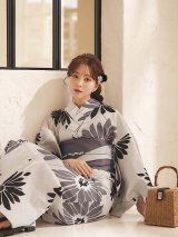 【即日発送】シックベージュマーガレット浴衣【浴衣３点セット 浴衣/帯/下駄】[OF04]