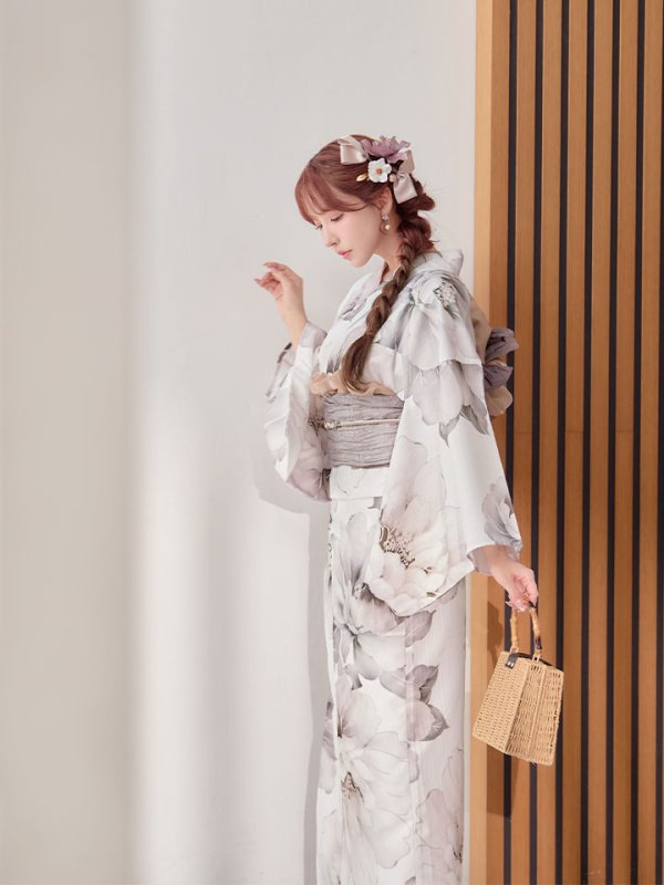 画像10: 送料無料！グレージュニュアンスピオニー浴衣【浴衣３点セット 浴衣/帯/下駄】[OF04]【予約 / 4月上旬発送予定】