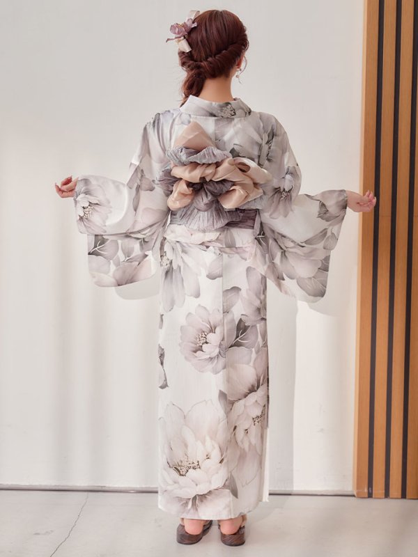 画像18: 送料無料！グレージュニュアンスピオニー浴衣【浴衣３点セット 浴衣/帯/下駄】[OF04]【予約 / 4月上旬発送予定】