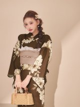 送料無料！大人ブラウンフラワー浴衣【浴衣３点セット 浴衣/帯/下駄】【予約 / 4月上旬発送予定】[OF04]