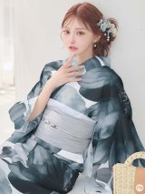 送料無料！水彩ブルーフラワー浴衣【浴衣３点セット 浴衣/帯/下駄】[OF04]【予約 / 5月上旬発送予定】