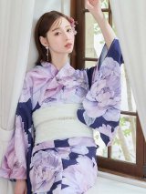 【即日発送】送料無料！ネイビーピオニー浴衣【浴衣３点セット 浴衣/帯/下駄】[OF04]