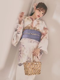 【即日発送】パステルミックス×ホワイト浴衣【浴衣３点セット 浴衣/帯/下駄】[OF04]吉木千沙都（ちぃぽぽ）着用