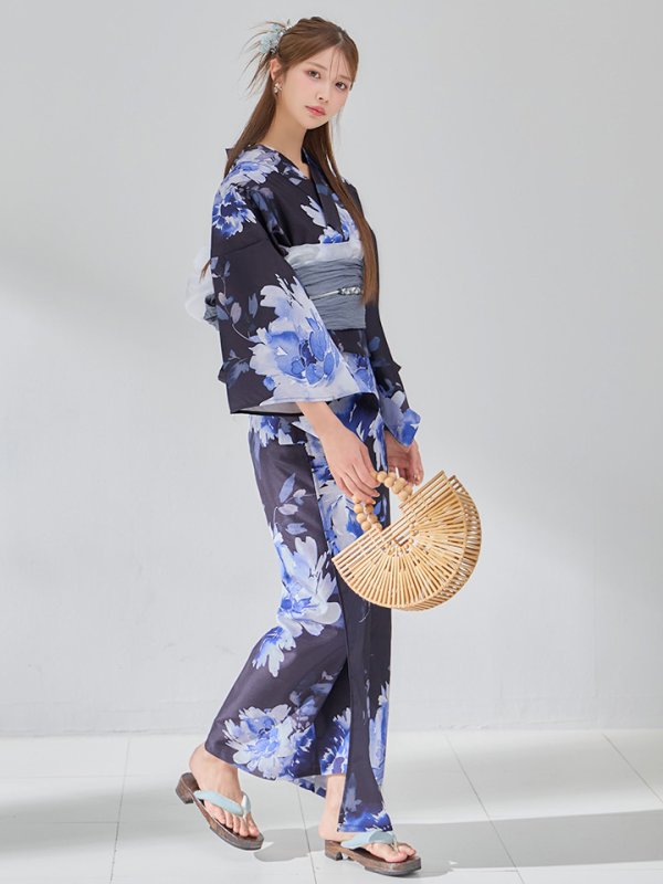 画像3: 【即日発送】大人ネイビー牡丹浴衣【浴衣３点セット 浴衣/帯/下駄】[OF04]