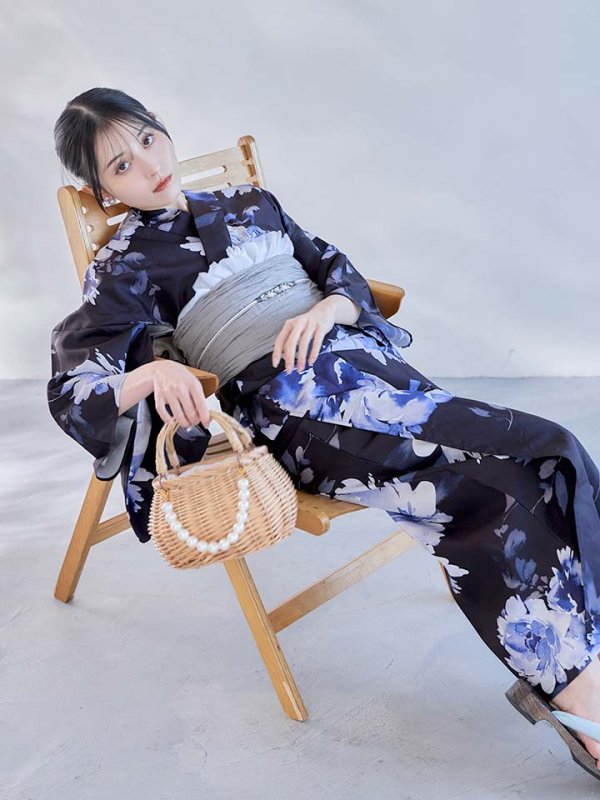 画像5: 【即日発送】大人ネイビー牡丹浴衣【浴衣３点セット 浴衣/帯/下駄】[OF04]