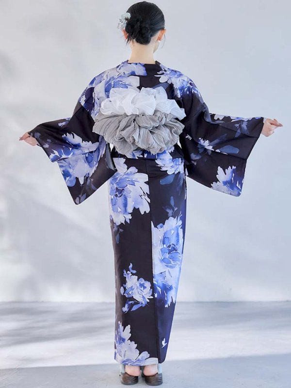 画像16: 【即日発送】大人ネイビー牡丹浴衣【浴衣３点セット 浴衣/帯/下駄】[OF04]