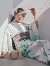 【即日発送】ミントエレガントフラワー浴衣【浴衣３点セット 浴衣/帯/下駄】[OF04]