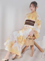 【即日発送】淡色イエローフラワー浴衣【浴衣３点セット 浴衣/帯/下駄】[OF04]