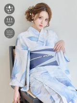 【即日発送】【吸水速乾浴衣】凛と咲く清涼蒼花浴衣【浴衣３点セット 浴衣/帯/下駄】[OF04]