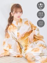 【即日発送】【吸水速乾浴衣】クラシカルオレンジフラワー浴衣【浴衣３点セット 浴衣/帯/下駄】[OF04]