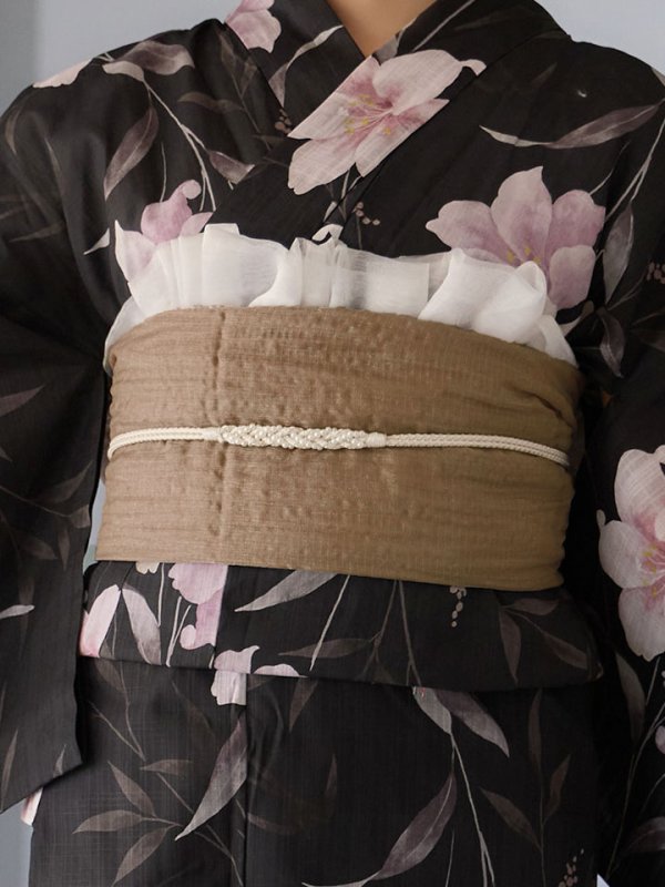 画像15: 送料無料！ホワイトリリー黒地浴衣【浴衣３点セット 浴衣/帯/下駄】[OF04]【予約 / 6月中旬発送予定】