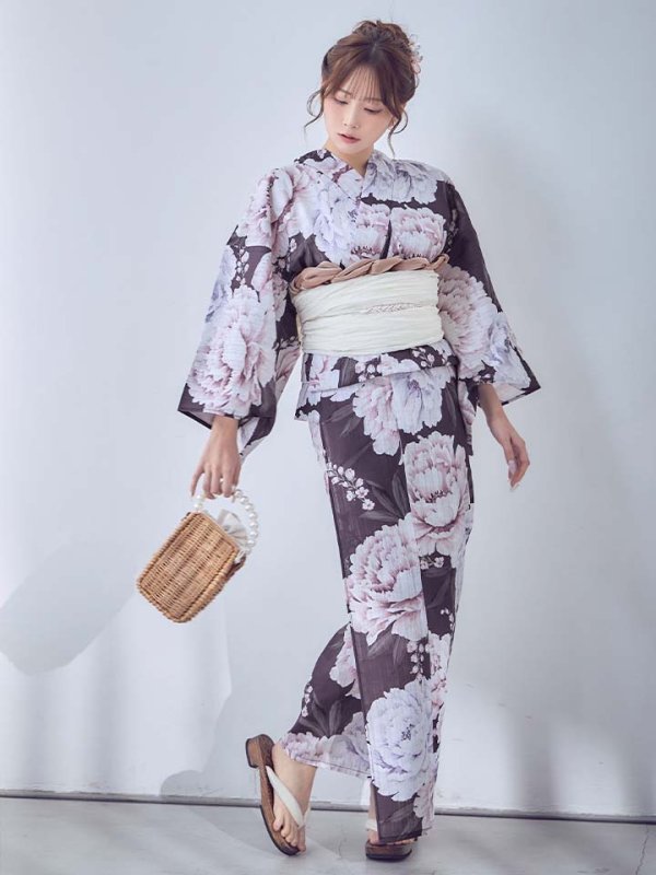 画像3: 送料無料！牡丹竜胆柄ネイビー浴衣【浴衣３点セット 浴衣/帯/下駄】[OF04]【予約 / 6月上旬発送予定】