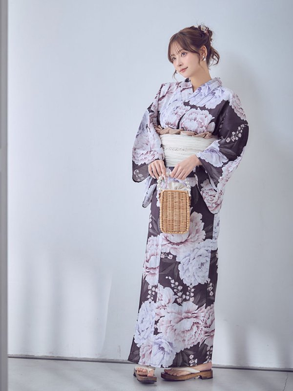 画像8: 送料無料！牡丹竜胆柄ネイビー浴衣【浴衣３点セット 浴衣/帯/下駄】[OF04]【予約 / 6月上旬発送予定】