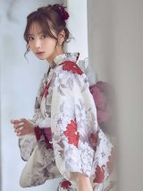 【即日発送】紅白牡丹百合柄浴衣【浴衣３点セット 浴衣/帯/下駄】[OF04]
