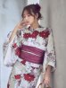画像6: 【即日発送】紅白牡丹百合柄浴衣【浴衣３点セット 浴衣/帯/下駄】[OF04] (6)