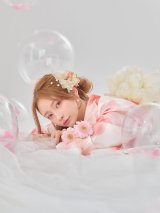 【即日発送】送料無料！スウィート水彩ピンクコスモス浴衣【浴衣３点セット 浴衣/帯/下駄】[OF04]