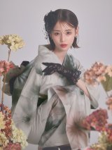 送料無料！水彩ニュアンスグレーコスモス浴衣【浴衣３点セット 浴衣/帯/下駄】[OF04]【予約 / 5月中旬発送予定】