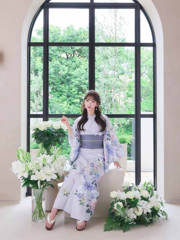 画像7: 送料無料！【即日発送】Riuコラボ ロマンティックニュアンスブーケ浴衣【浴衣３点セット 浴衣/帯/下駄】[OF04]