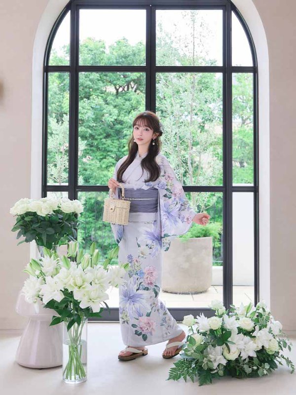 画像9: 送料無料！【即日発送】Riuコラボ ロマンティックニュアンスブーケ浴衣【浴衣３点セット 浴衣/帯/下駄】[OF04]