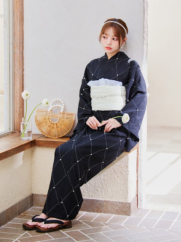 画像13: 【即日発送】セパレートアーガイルビジュー浴衣【浴衣4点セット 浴衣/帯/下駄】[YMT]