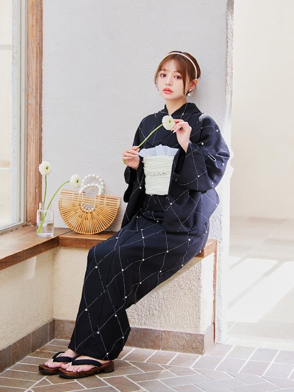 画像14: 【即日発送】セパレートアーガイルビジュー浴衣【浴衣4点セット 浴衣/帯/下駄】[YMT]