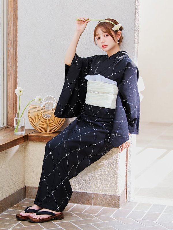 画像15: 【即日発送】セパレートアーガイルビジュー浴衣【浴衣4点セット 浴衣/帯/下駄】[YMT]