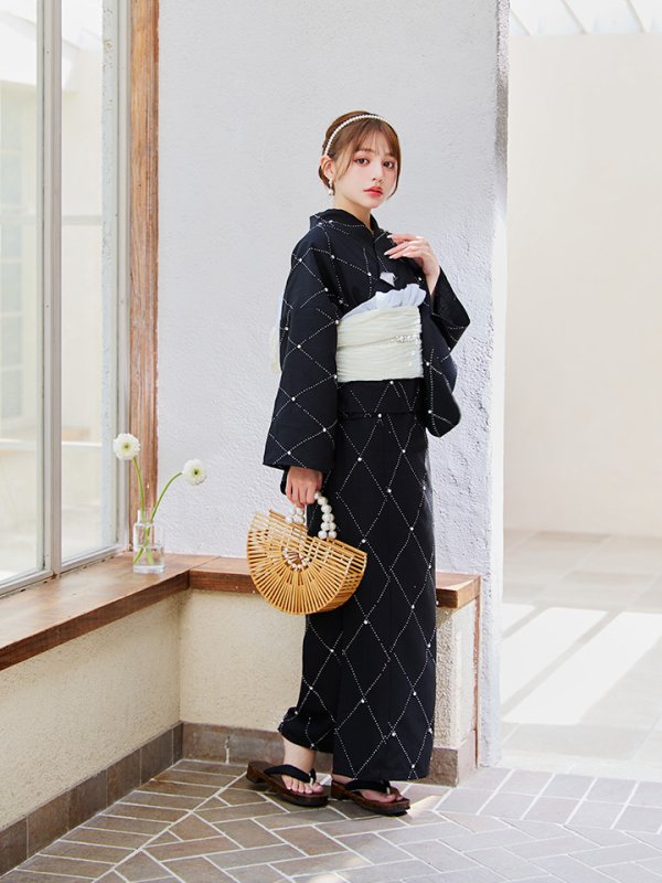 画像6: 【即日発送】セパレートアーガイルビジュー浴衣【浴衣4点セット 浴衣/帯/下駄】[YMT]