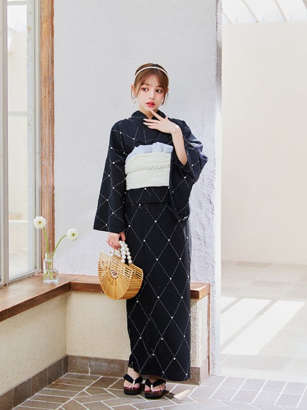 画像7: 【即日発送】セパレートアーガイルビジュー浴衣【浴衣4点セット 浴衣/帯/下駄】[YMT]