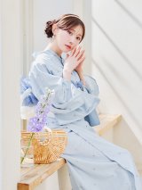 セパレートアーガイルビジュー浴衣【浴衣4点セット 浴衣/帯/下駄】OBI-siwa-204-wk-12-OW / HIMO-906-yn-PEARL / HEKO-800-sb-8-DusBL / YA-1079-kj-7 / GETA-01-kj-3-IV	/ [YMT]