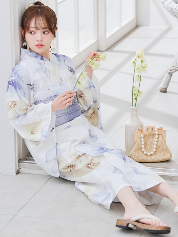 画像2: 【予約 / 7月上旬発送予定】セパレートシャーベットフラワー牡丹浴衣 OBI-g-500-kj-8-GY / HIMO-900-yn-3-GYxGD / HEKO-800-sb-5-W / YA-1016-kj-GY / GETA-01-kj-3-IV / [/OF01]