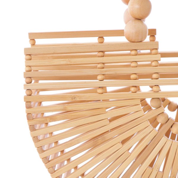 画像10: 木製ハンドル付き竹編み半円カゴバッグ[YMT]