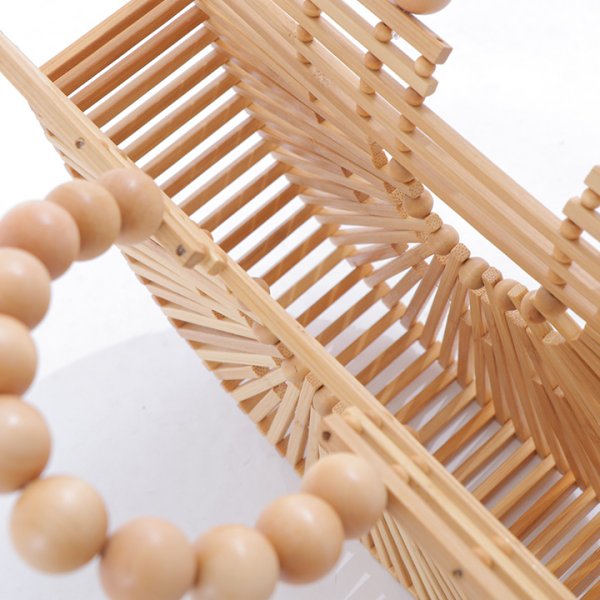 画像11: 木製ハンドル付き竹編み半円カゴバッグ[YMT]