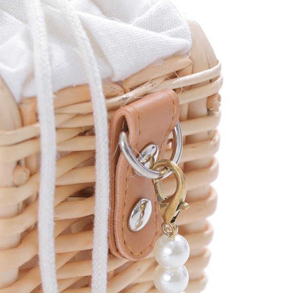 画像4: パールハンドル付きランタン編み長方形カゴバッグ[YMT]