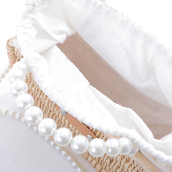 画像5: パールハンドル付きランタン編み長方形カゴバッグ[YMT]