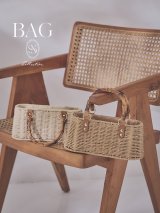 ショルダー紐付き2wayバンブーハンドルナチュラルかごバッグ【2カラー】