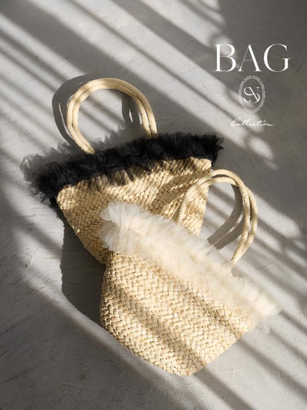 画像1: フリルチュールカゴバッグ【2カラー】