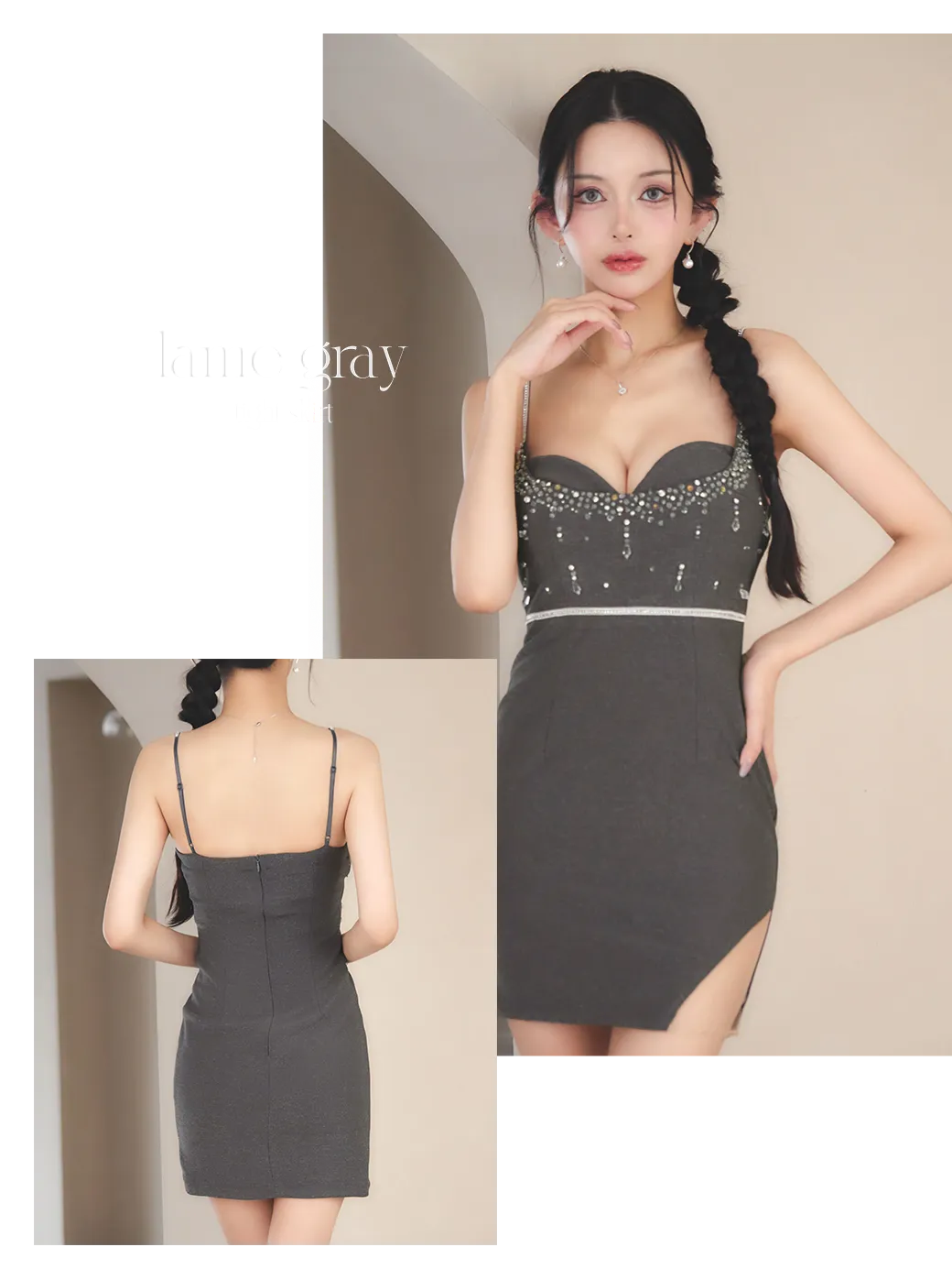 カットアウトビジューキャミソールドレス／キャバドレス2