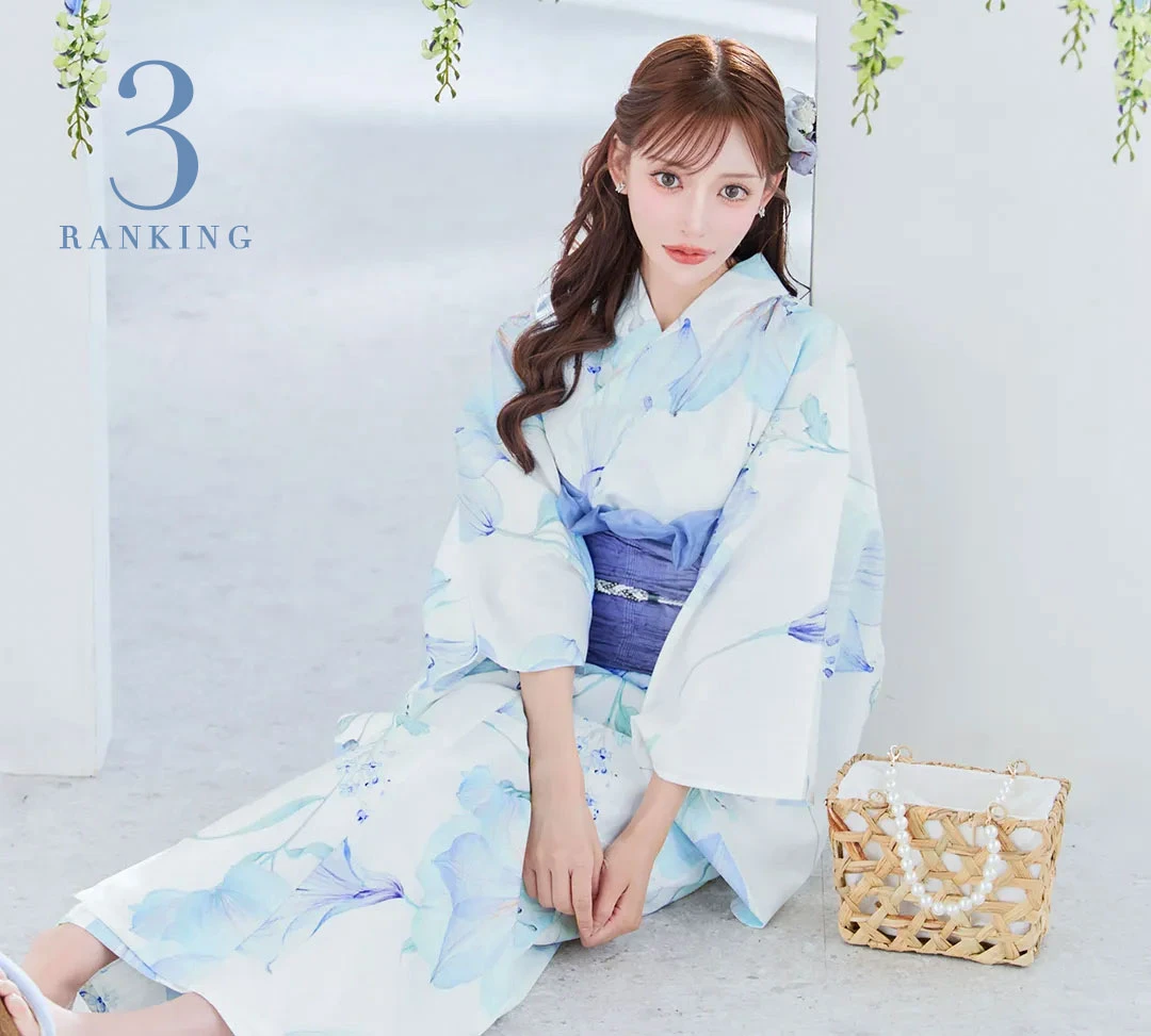 水彩百合ナチュラルブルー浴衣