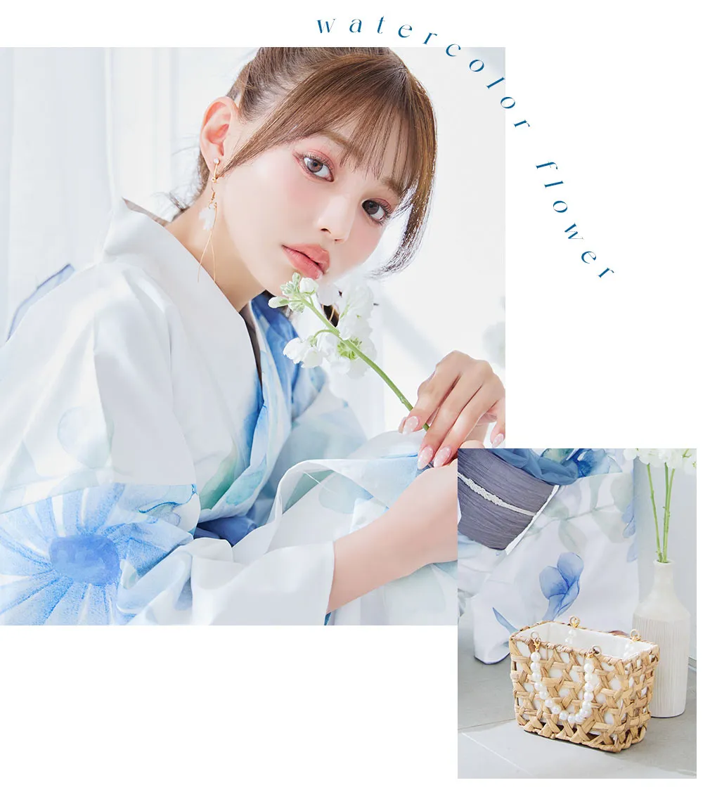 水彩ガーベラ柄浴衣4