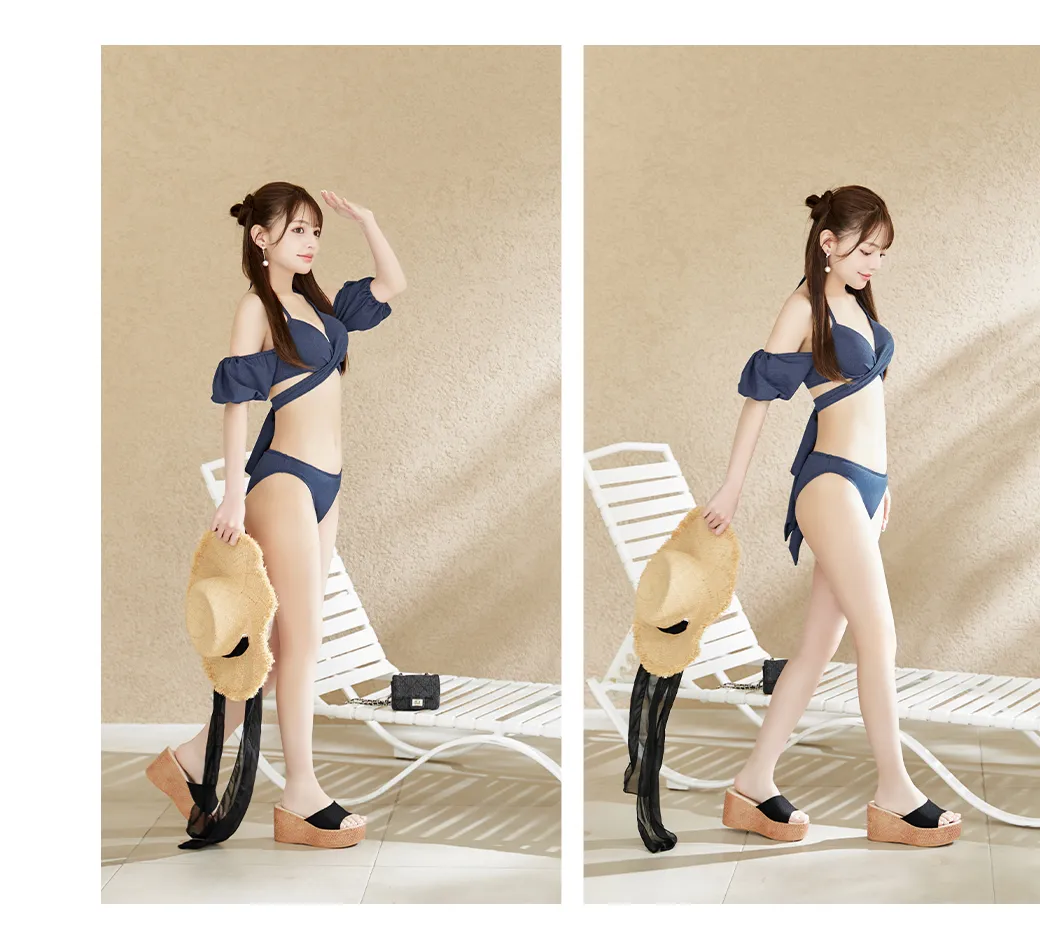 【ビキニ】【水着】オフショルデニムビキニ 2点セット3
