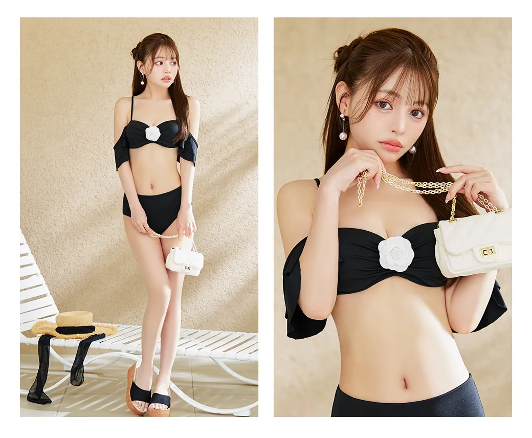 【ビキニ】【水着】カメリアフラワービキニ 2点セット3