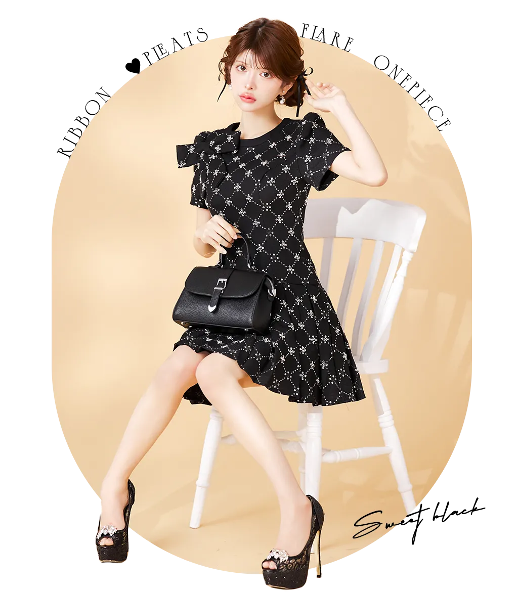 リボンスパンコールプリーツミニドレス/キャバドレス6