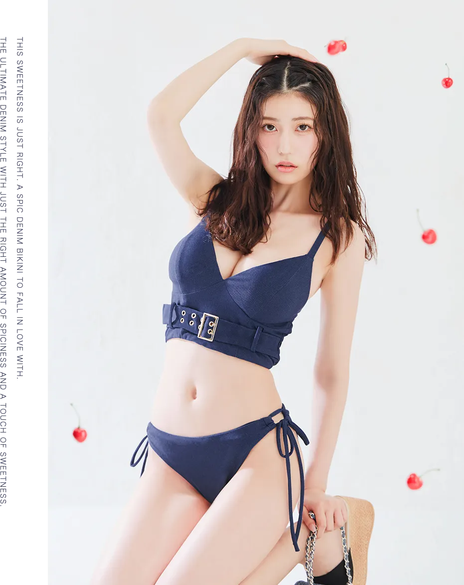 【ビキニ】【水着】ビスチェ風ベルトデニムビキニ 2点セット4