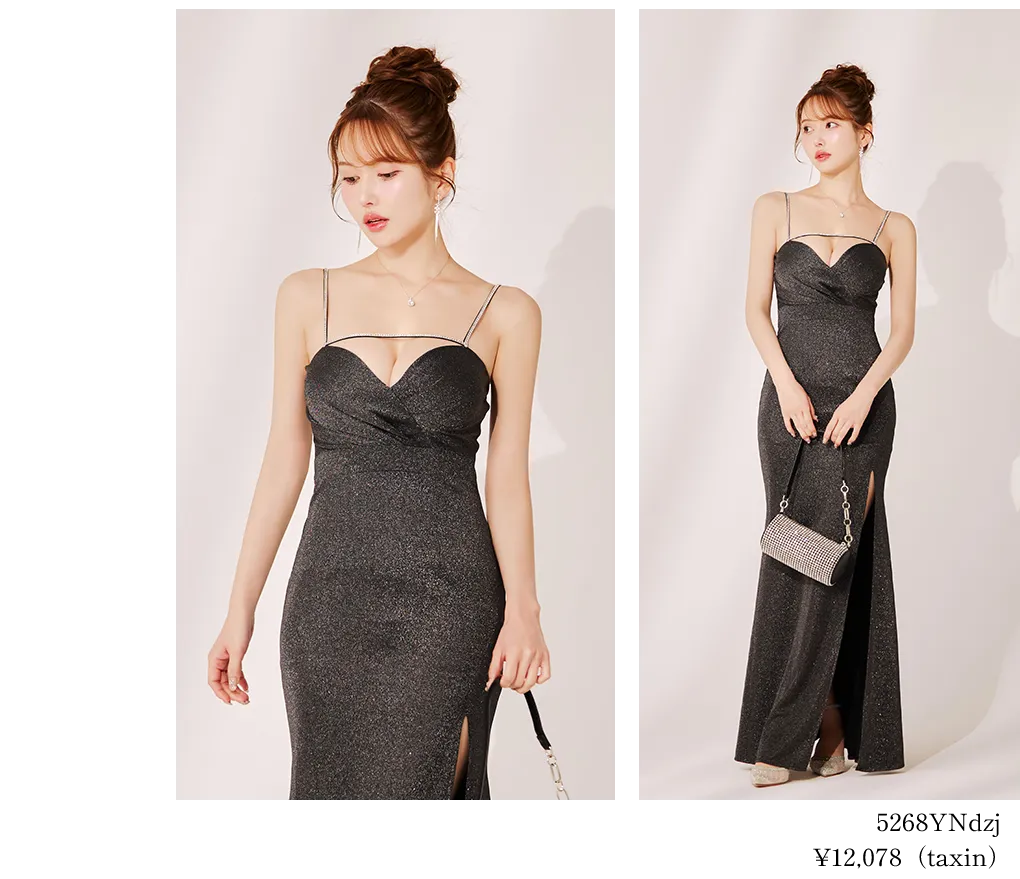 ゴージャスラメビジューキャミソールロングドレス/キャバドレス3